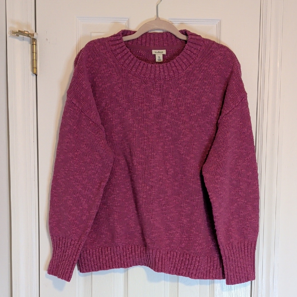 L.L.Bean NWT Crewneck Sweater Pink XL Petite Cozy Knit Cotton Blend